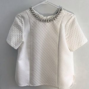 Zara top with embellished neckline
